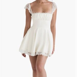 House of CB Cream Mini Dress with Lace Trim